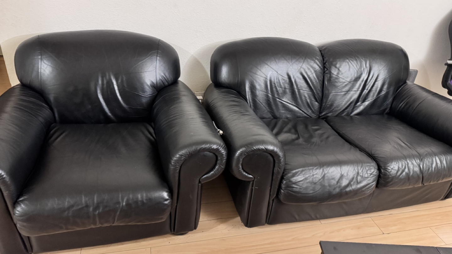 Black genuine Leather Loveseat and Armchair Set - photo 3