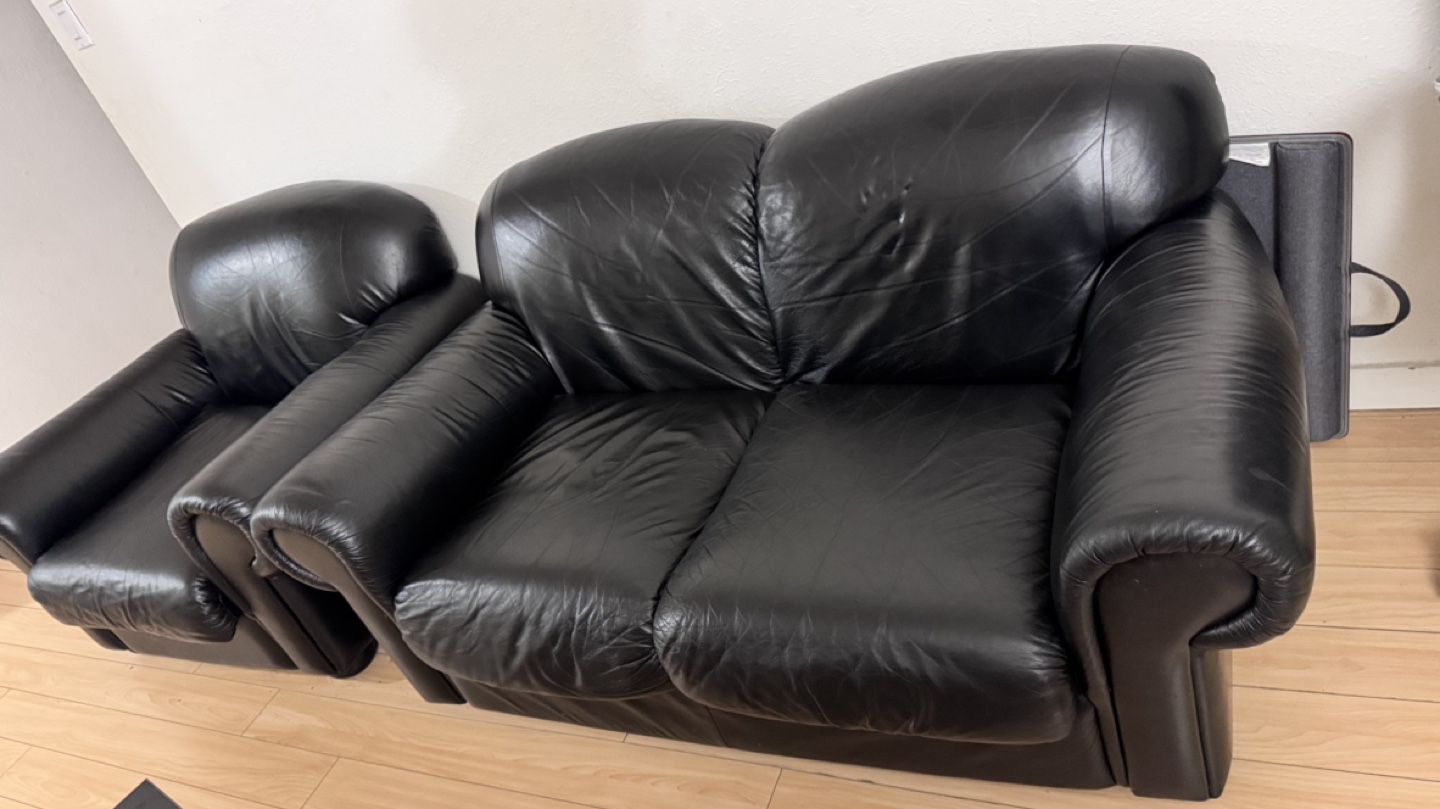 Black genuine Leather Loveseat and Armchair Set