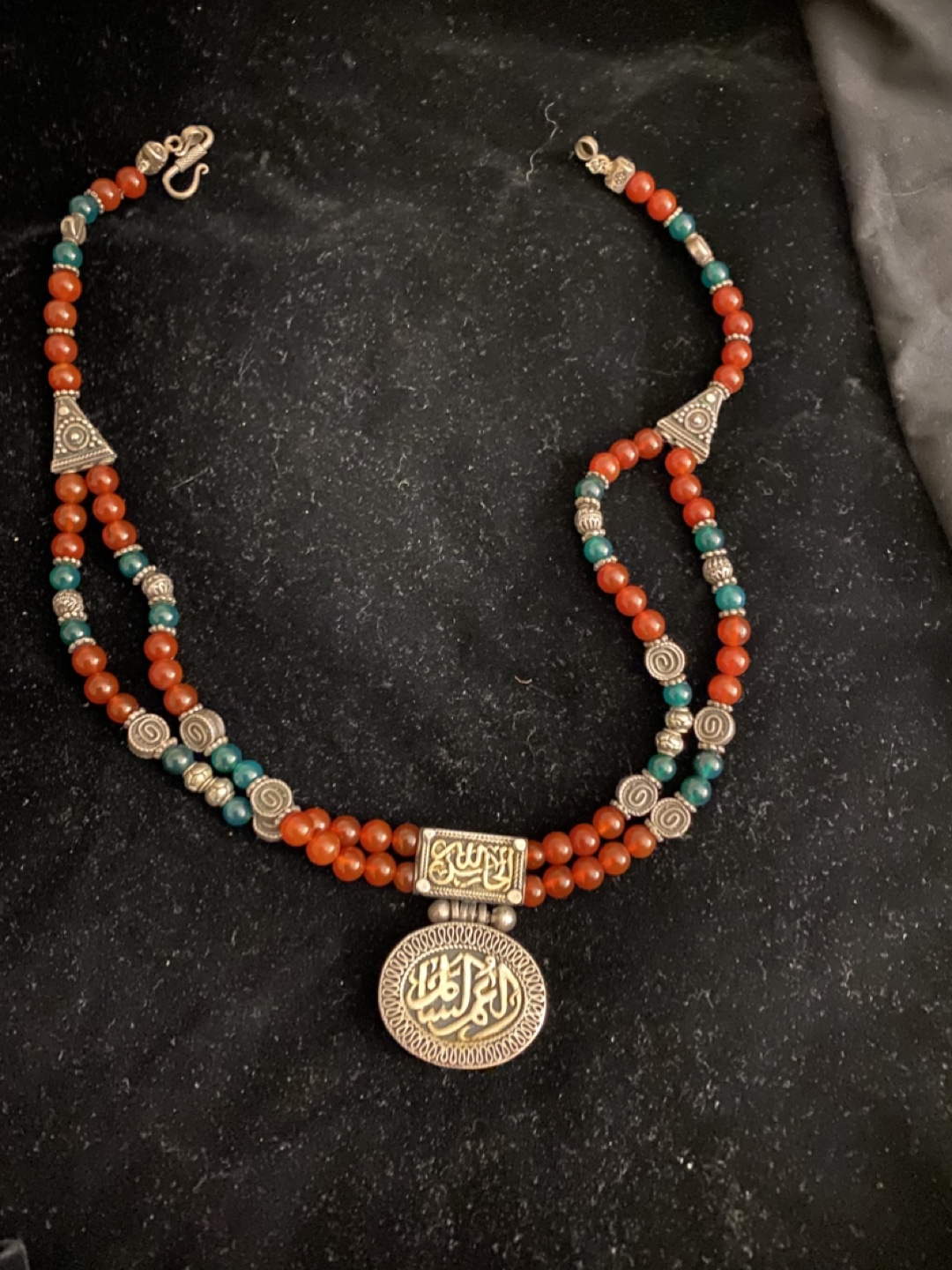 Unique Beaded Necklace with Silver  Pendant