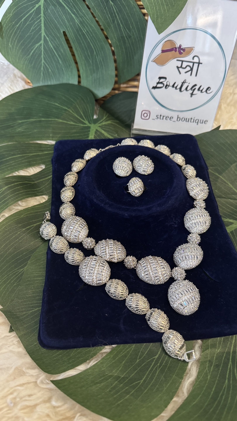 Silver Cubic Zirconia Necklace Set