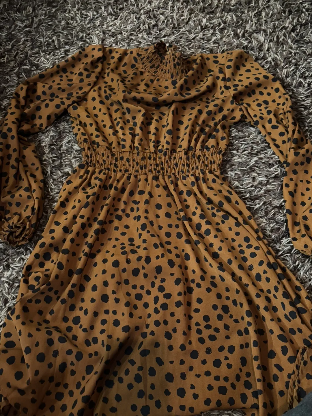 SHEIN Brown Dalmatian Print Midi Dress thumbnail