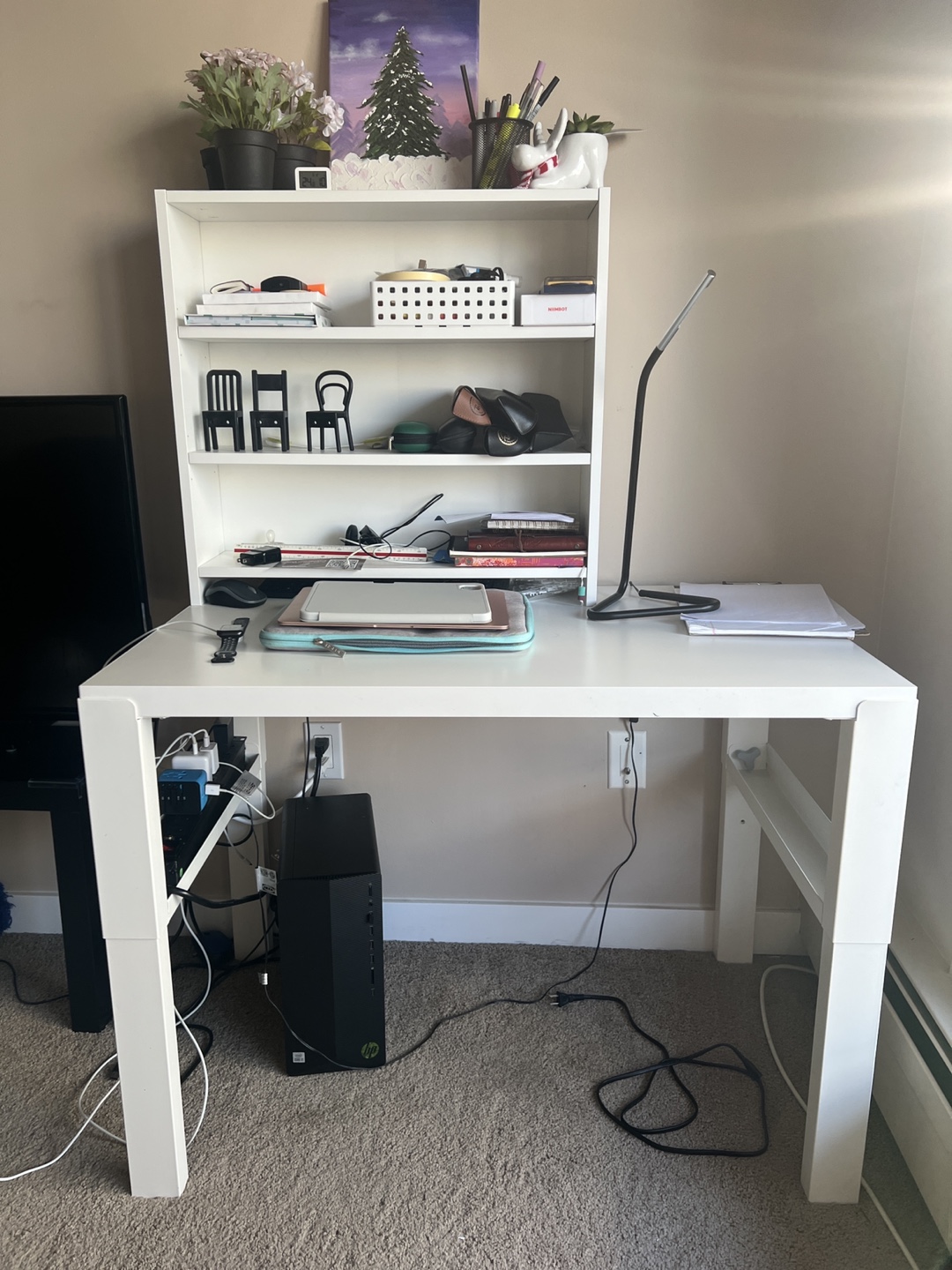 White Desk with Built-in Shelving