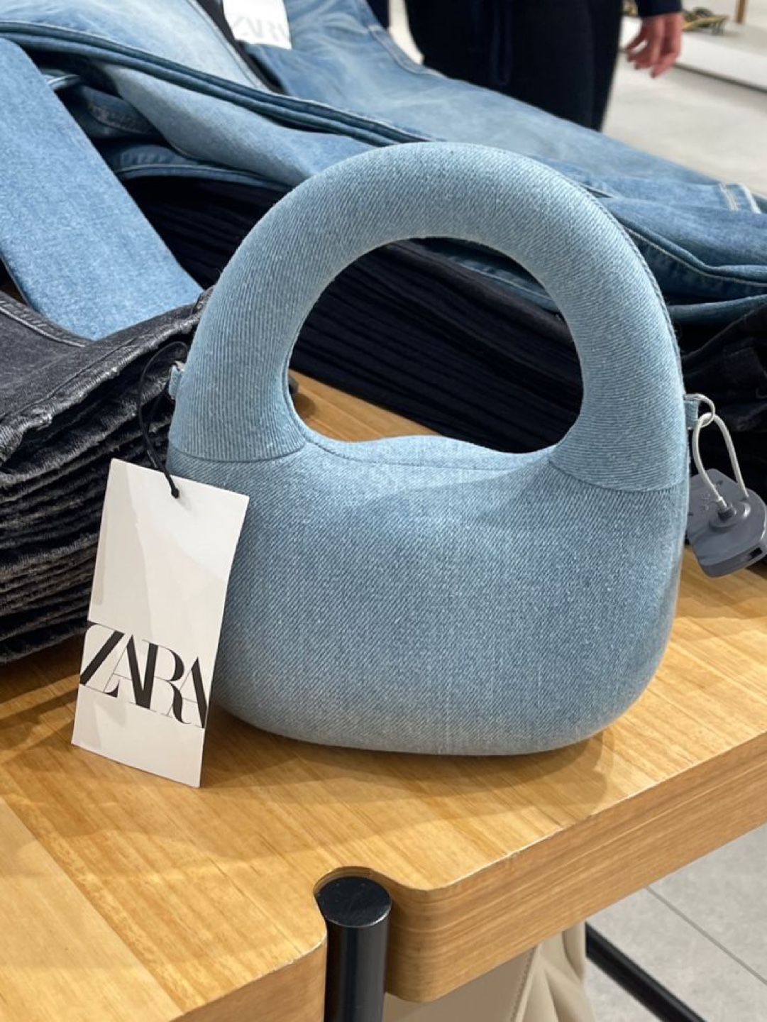 Zara Denim Mini Baguette Handbag