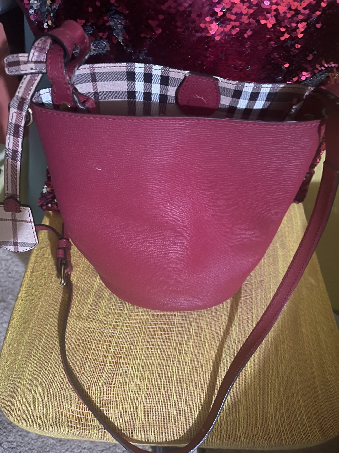 Burgundy Leather Bucket Bag