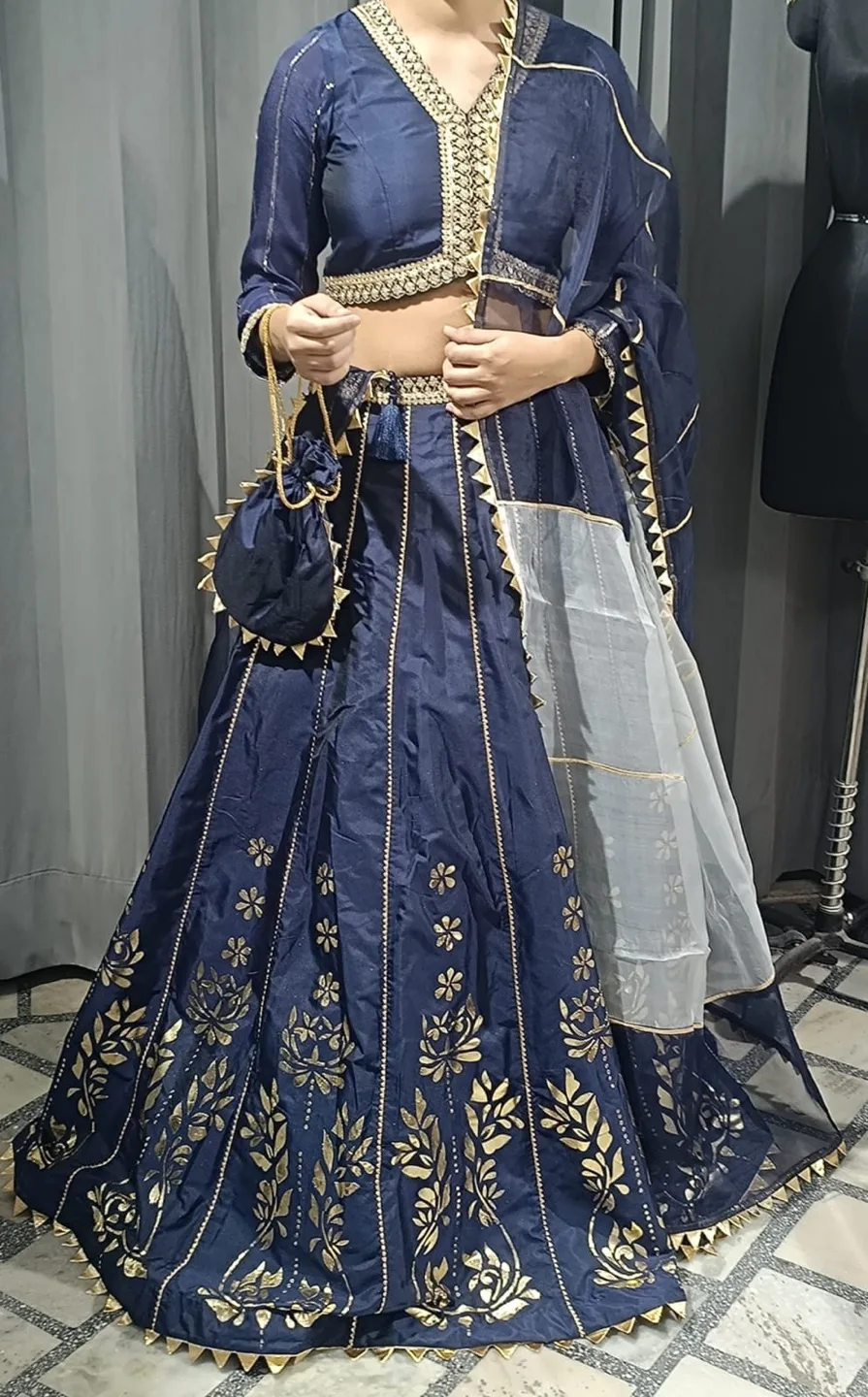 Gorgeous Navy Blue and Gold Lehenga Choli Set image indicator(2)