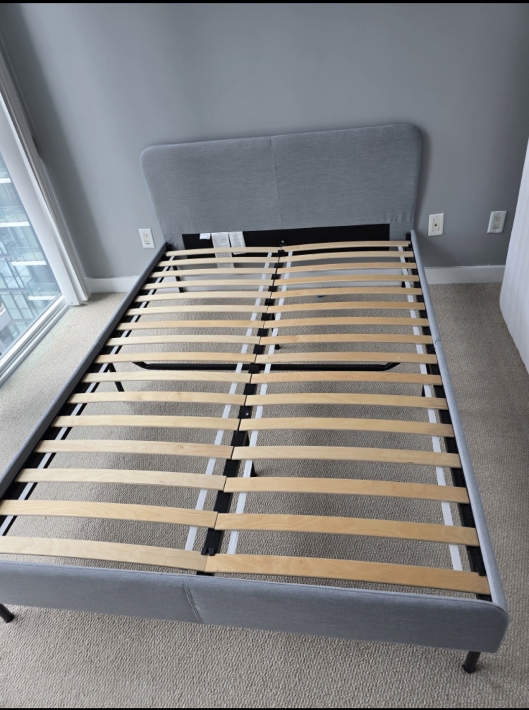 Queen-size Grey Fabric Bed Frame with Slats