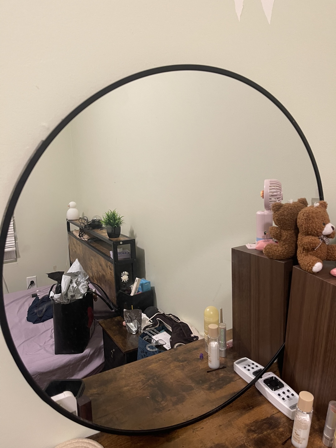 Large Round Wall Mirror with Black Frame