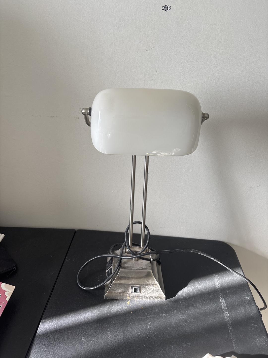 Desk Lamp - White Glass Shade, Silver Base