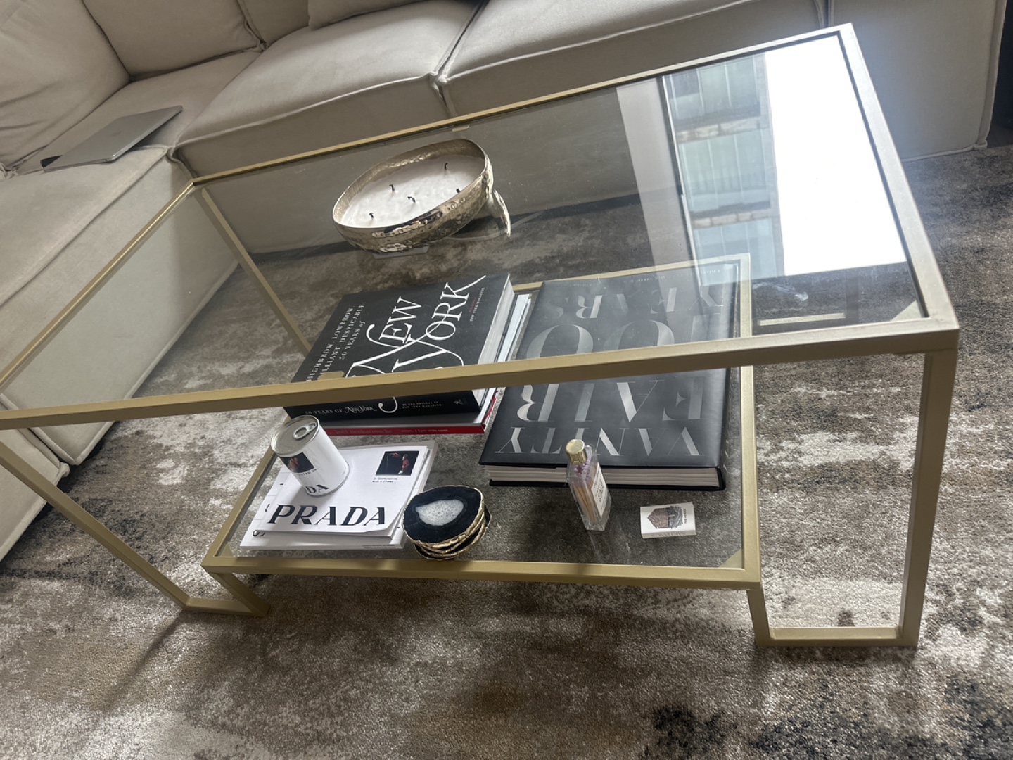 Gold Metal Frame Glass Top Coffee Table - photo 3
