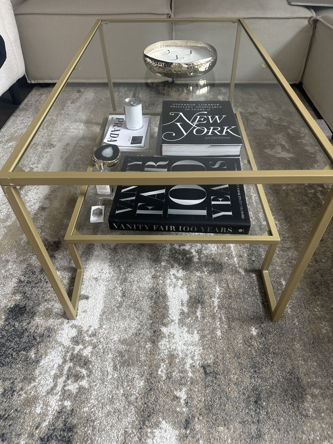 Gold Metal Frame Glass Top Coffee Table - photo 2
