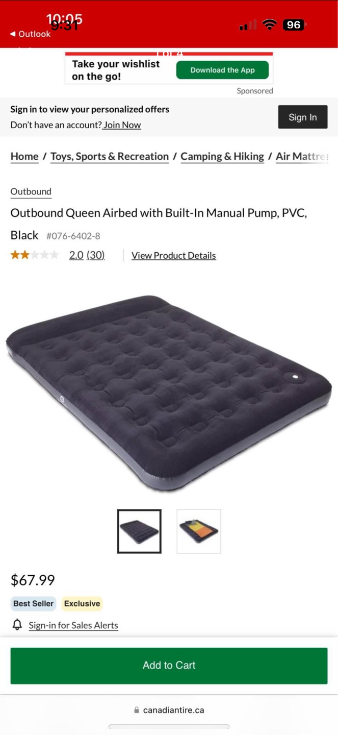 Outbound Queen Airbed with Built-In Manual Pump