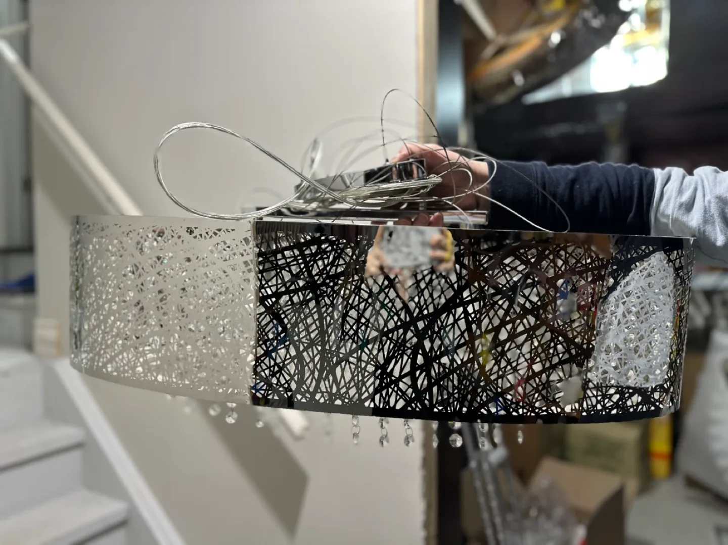 Modern Oval Chandelier -  Chrome Finish with Crystal Accents image indicator(4)