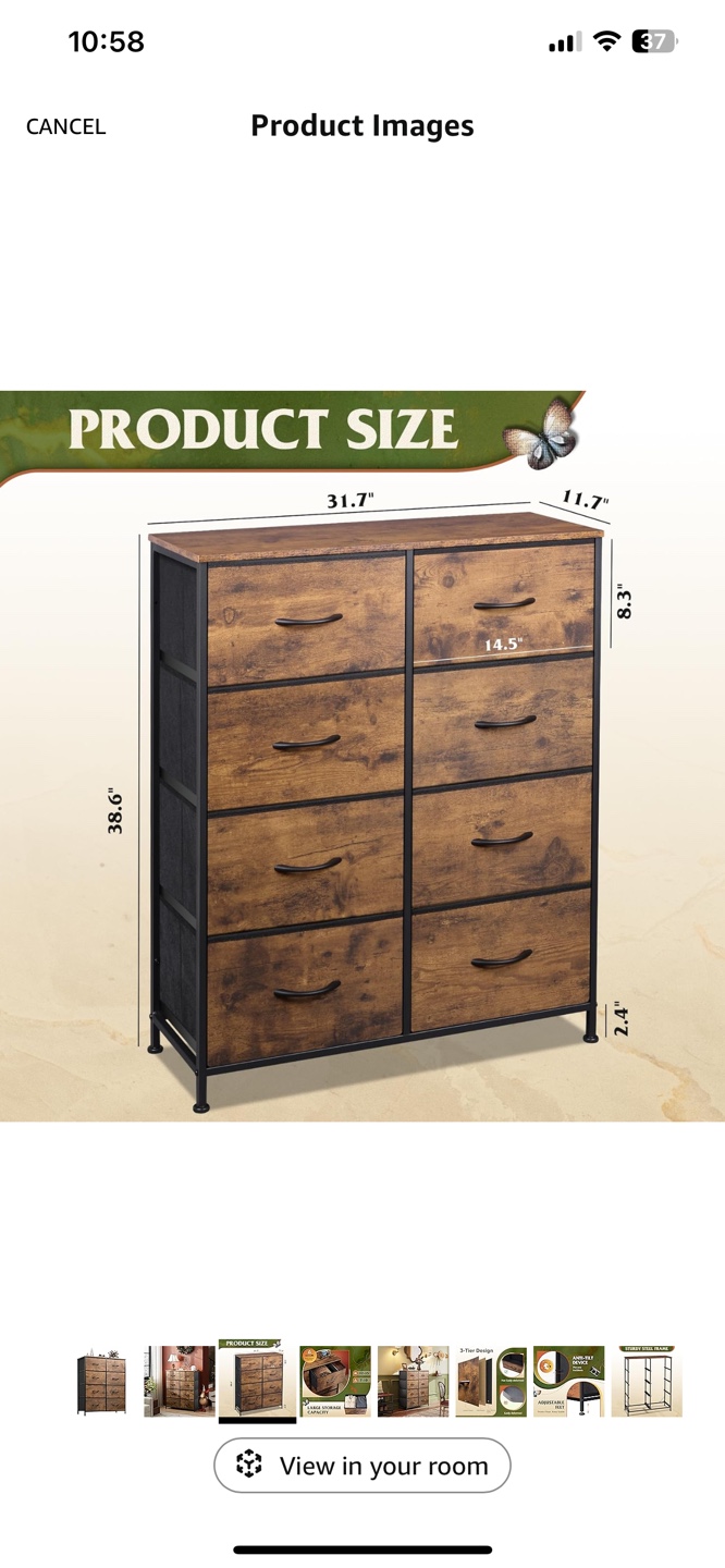 8-Drawer Wooden Chest, Rustic Brown