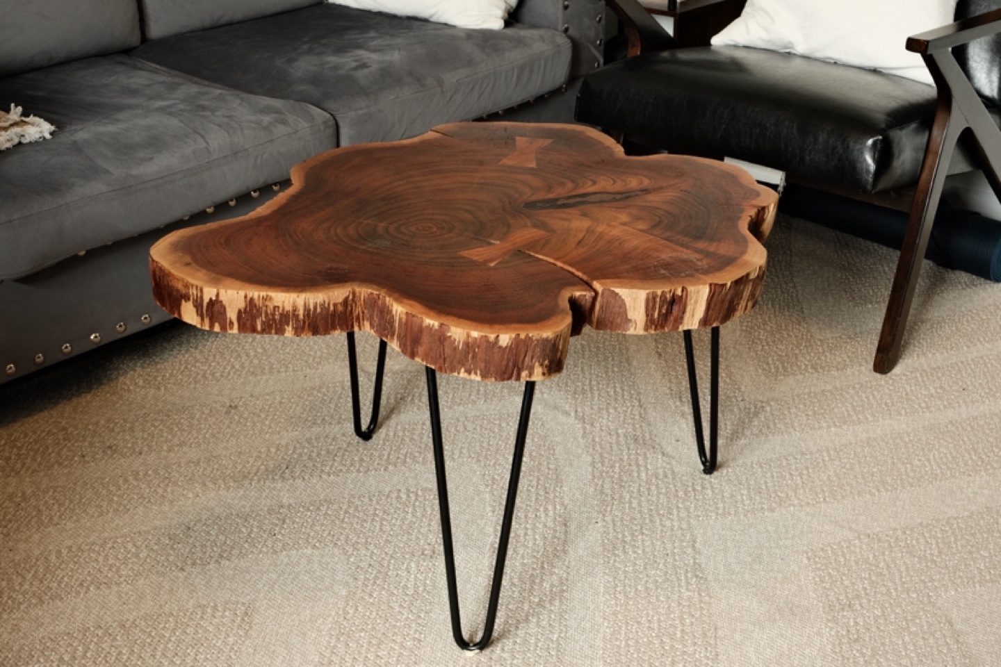 Unique Live Edge Coffee Table with Black Hairpin Legs