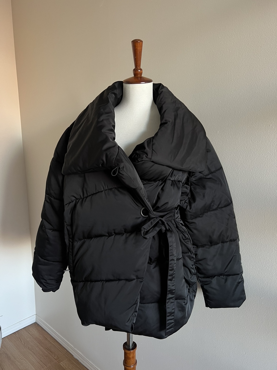 Avec Les Filles Black Puffer Jacket with Belt