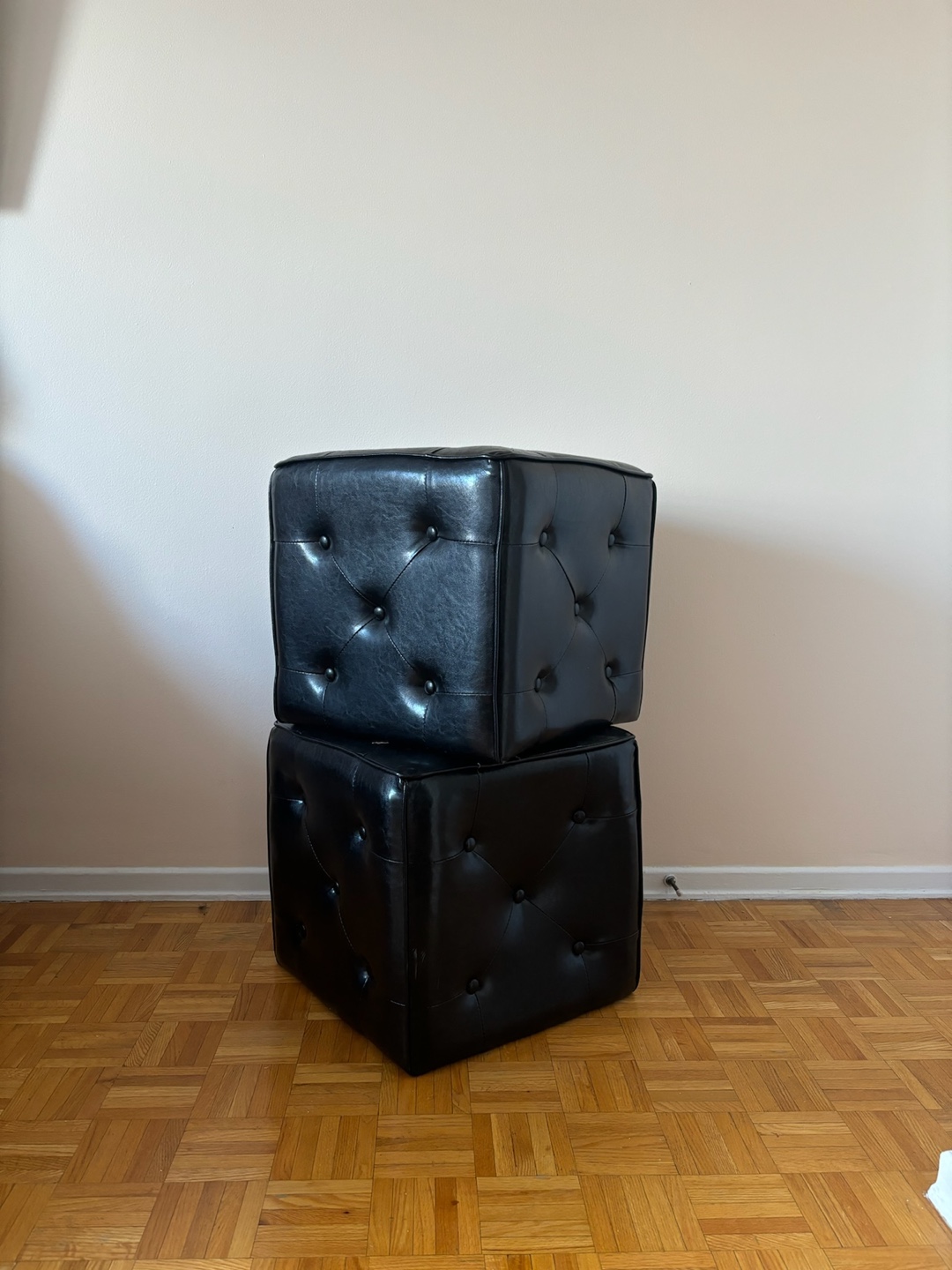 Pair of Black Leatherette Cube Ottomans - photo 2