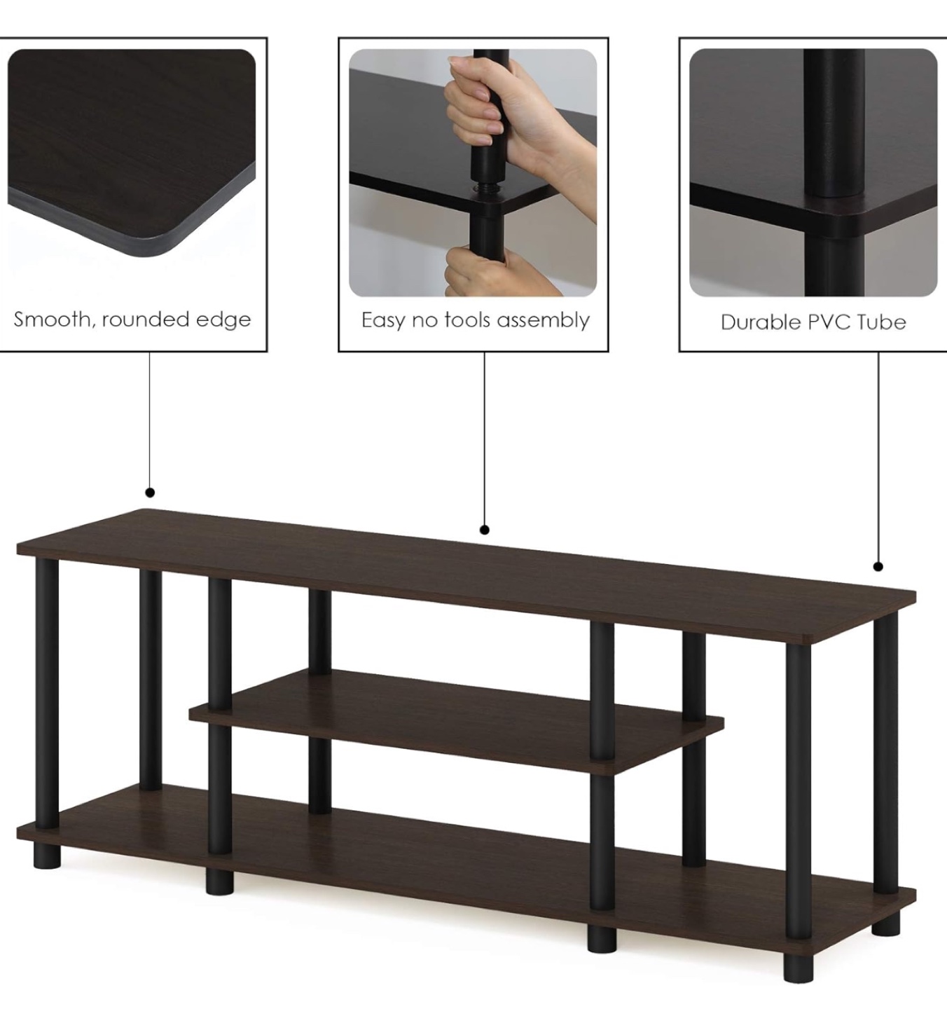 Furinno 3-Tier 50” TV Stand (Dark Brown/Black)