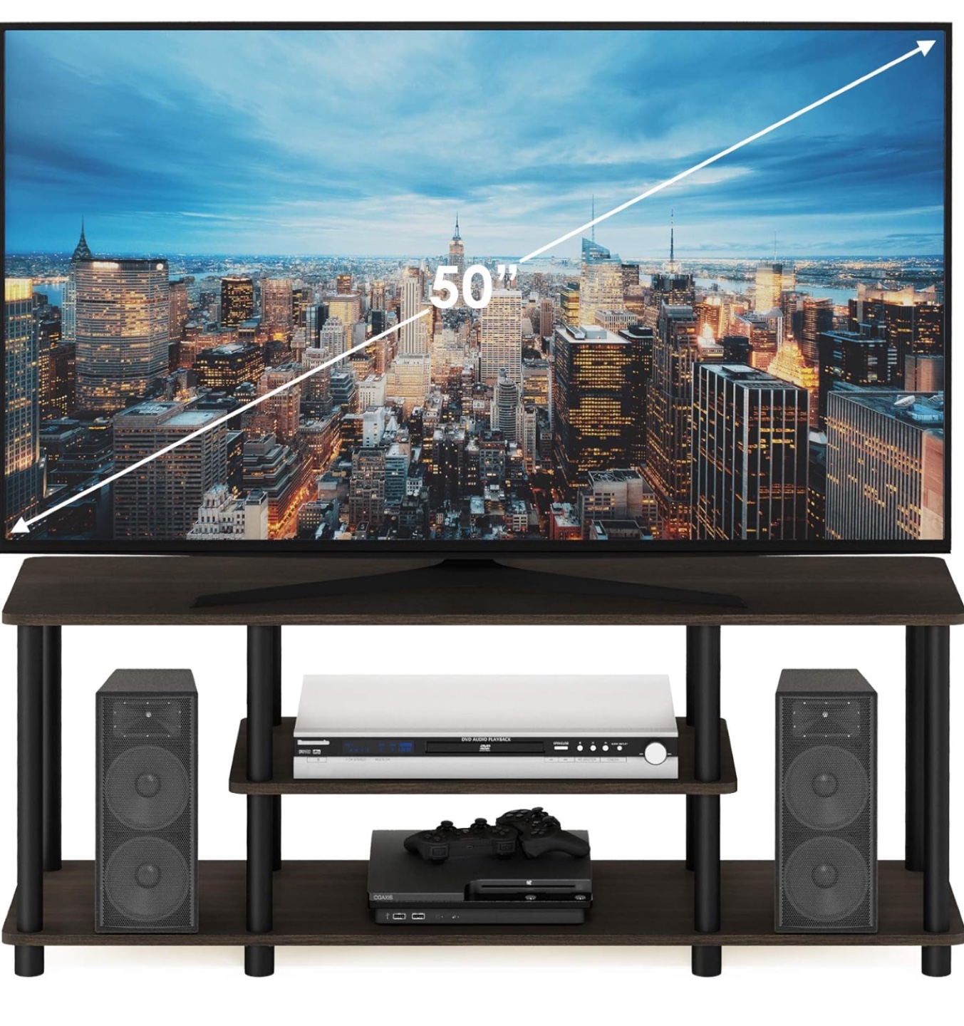 Furinno 3-Tier 50” TV Stand (Dark Brown/Black) - photo 4