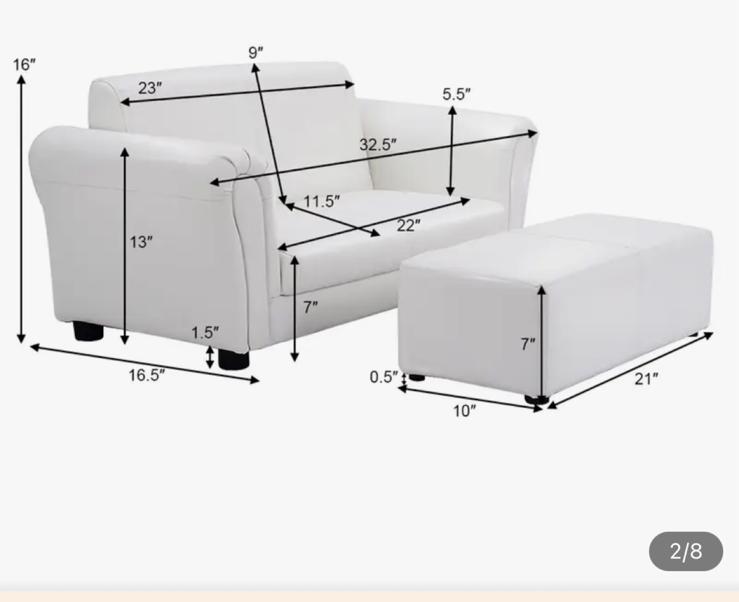 Kids White Faux Leather Sofa and Ottoman Set - photo 2