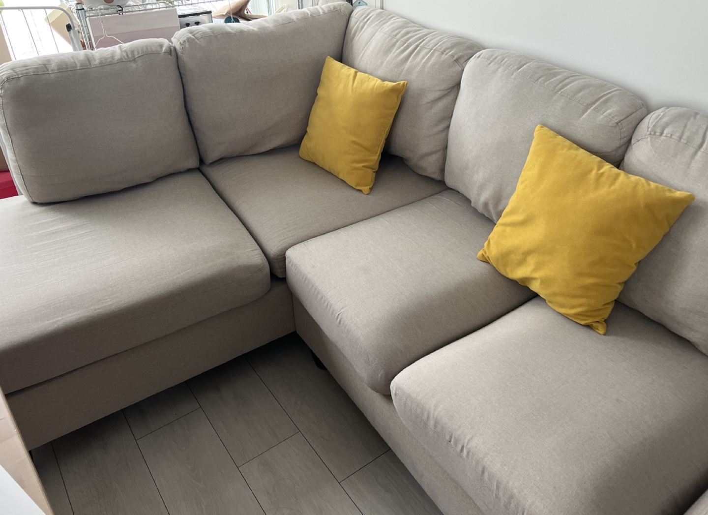 Beige L-Shaped Sectional Sofa with Ottoman