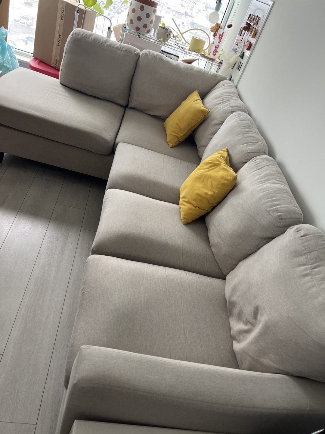 Beige L-Shaped Sectional Sofa with Ottoman - photo 3