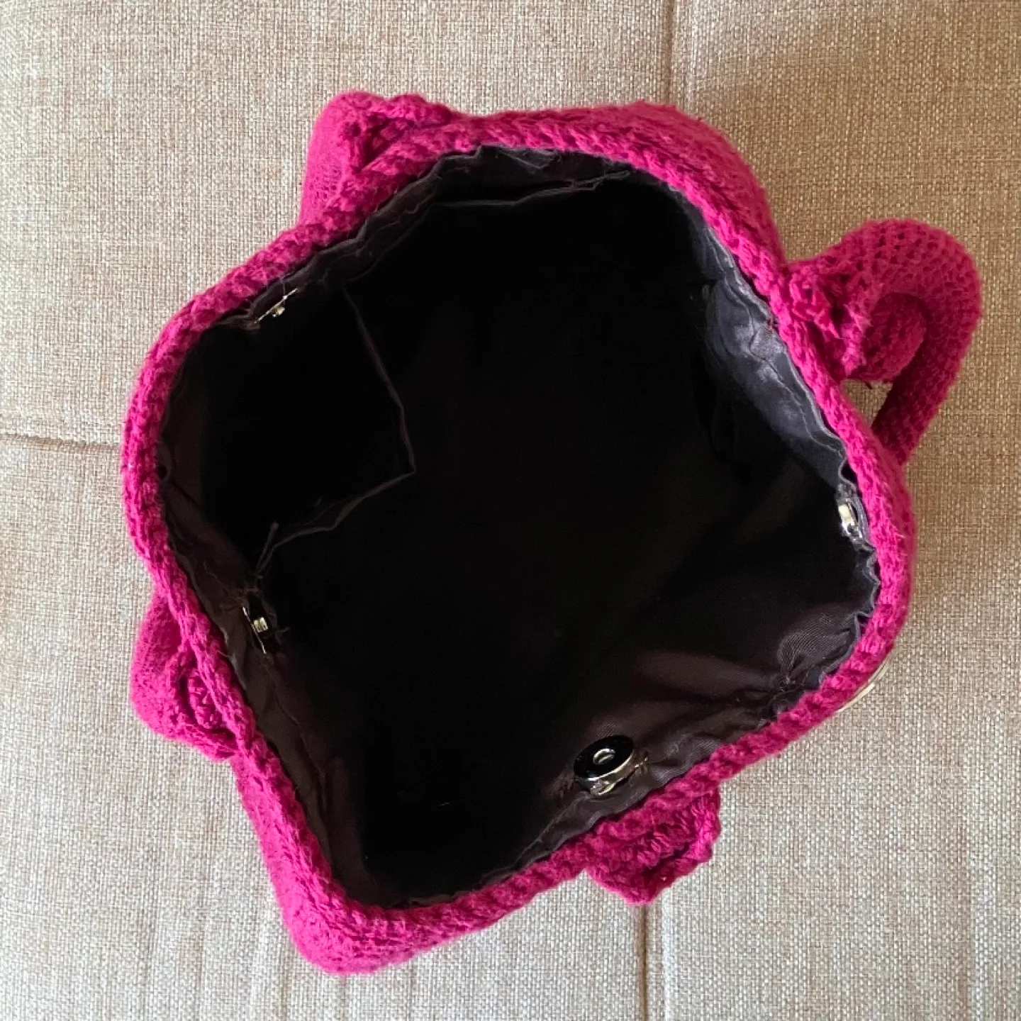 Handmade crochet Burgundy Tote Bag with Tassel. image indicator(7)