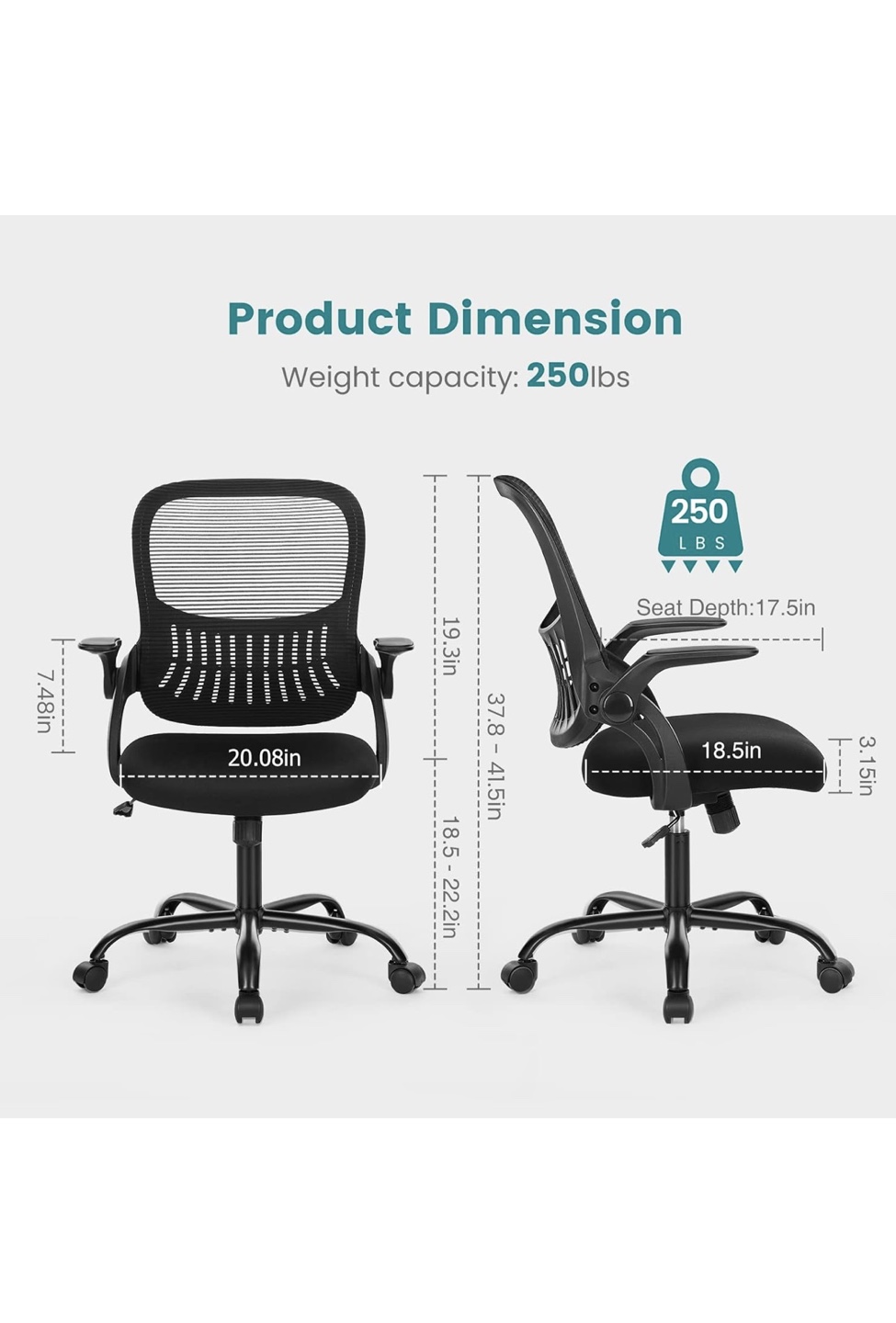 Office Chair, Mesh Back, Black, Adjustable