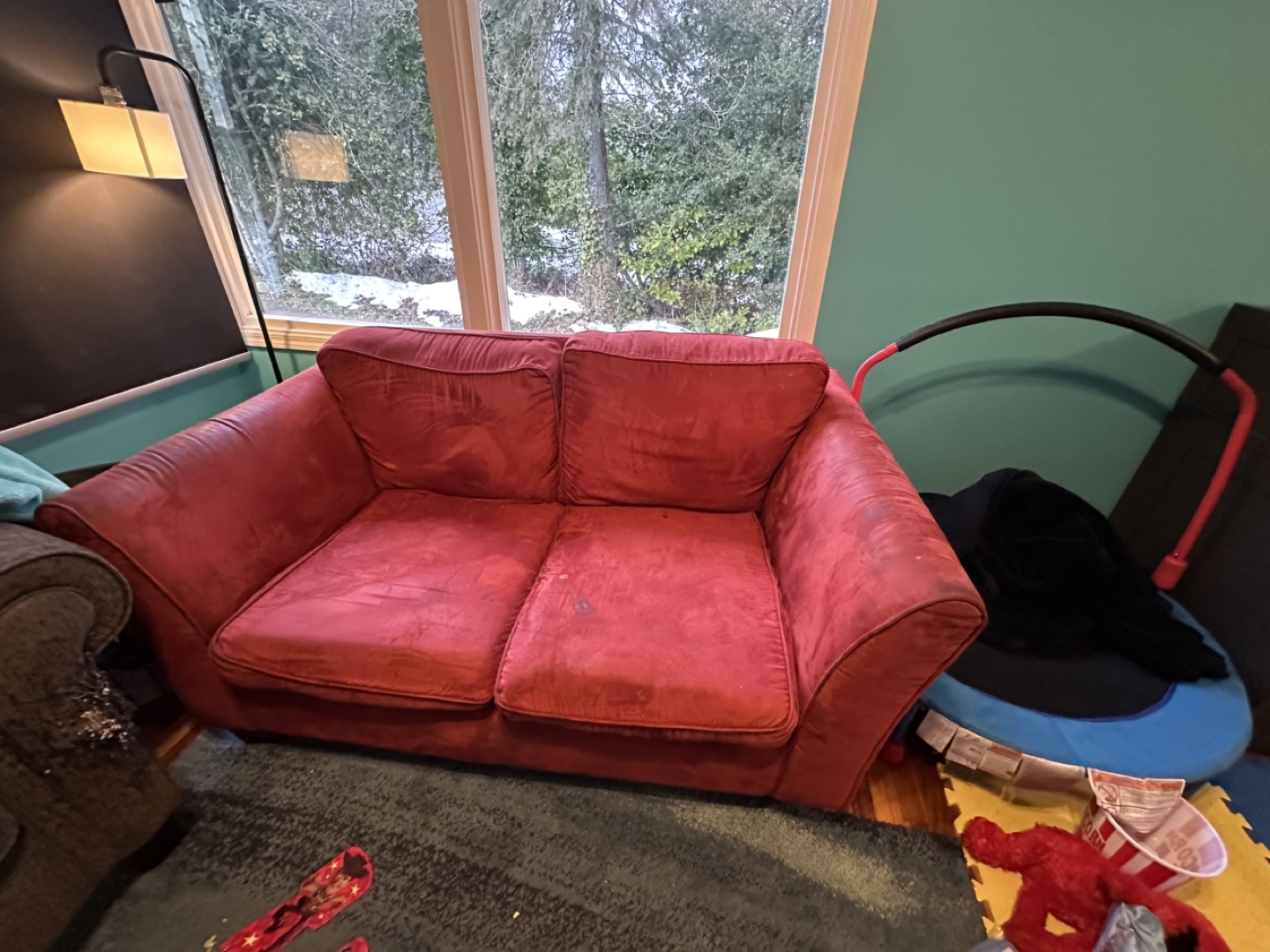 Red Microfibre Loveseat