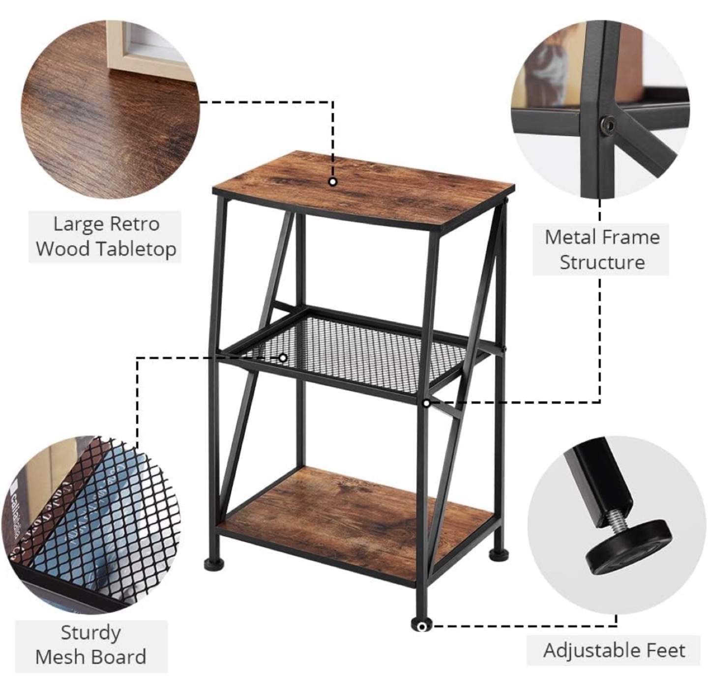 LEMONDA 3-Tier Industrial End Tables (Set of 2)