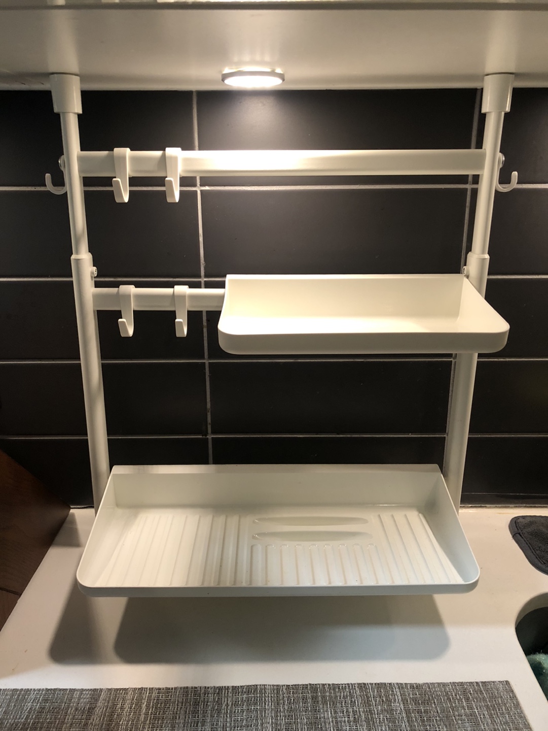 White Under-Cabinet Organizer with Shelves and Hooks