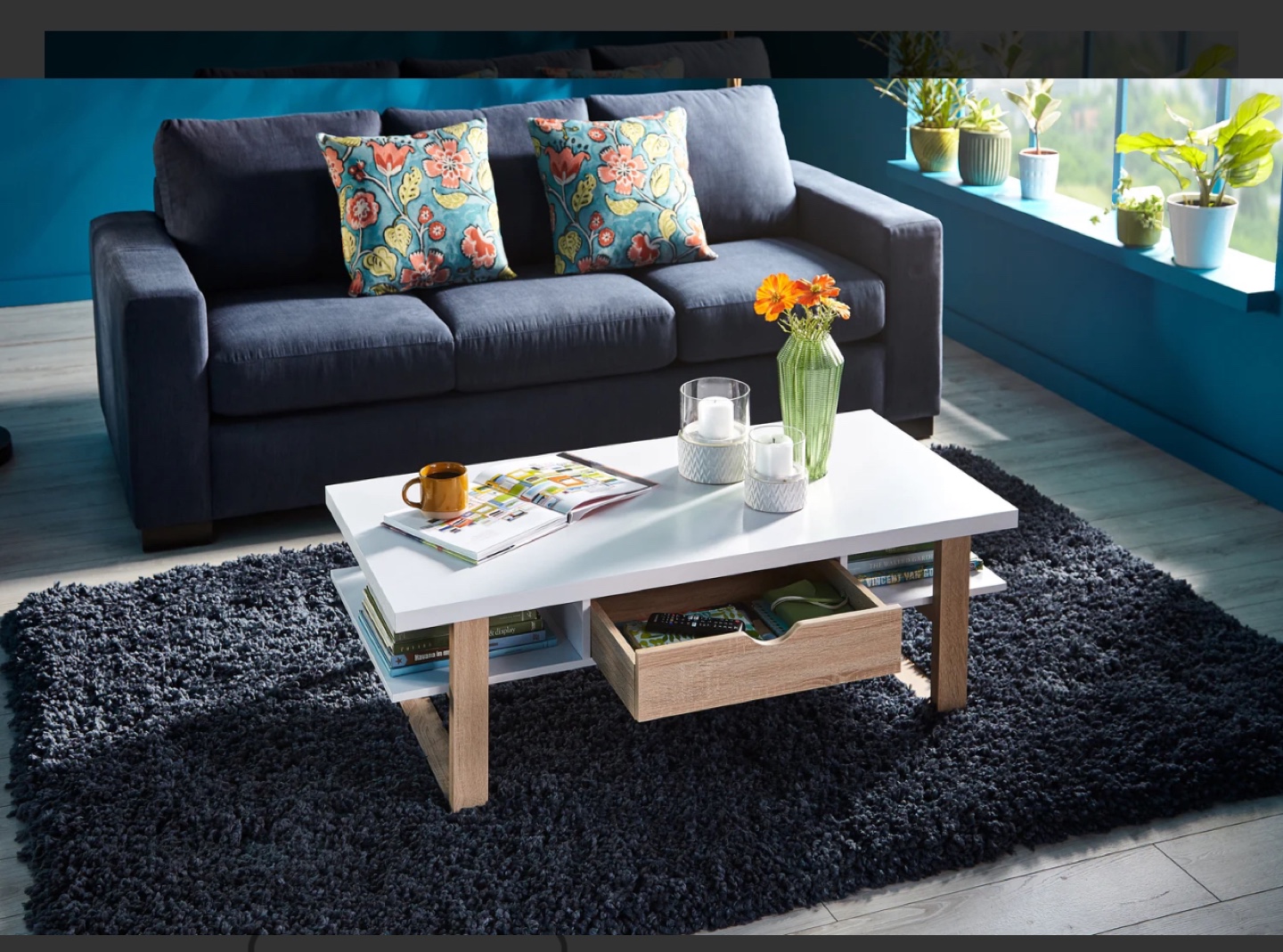 Isaac 47.25" Modern Coffee Table - White and Brown - photo 2