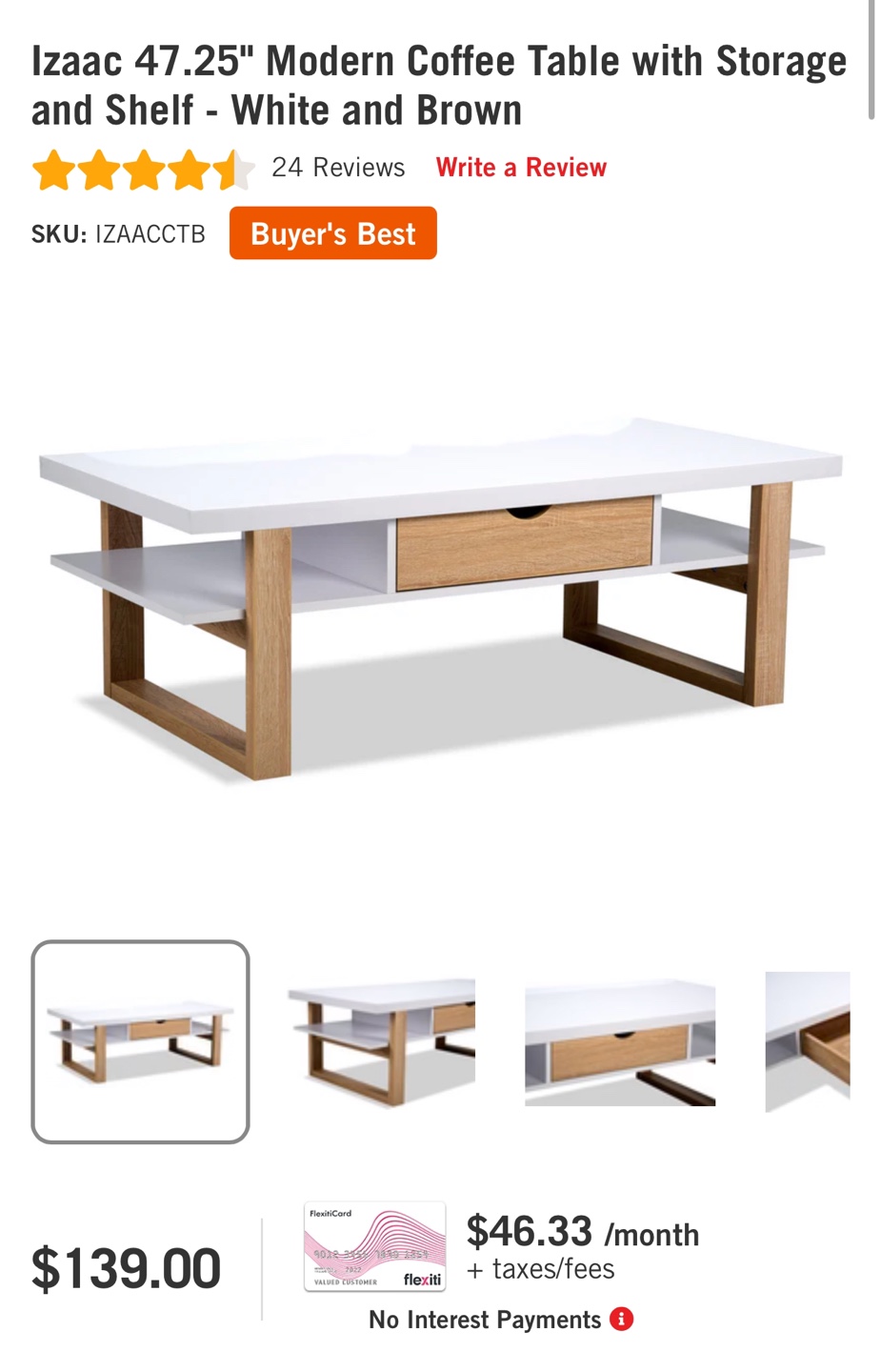 Isaac 47.25" Modern Coffee Table - White and Brown