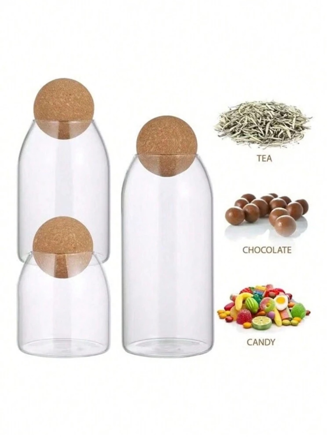 Brand New Set of 3 Glass Storage Jars with Cork Lids - photo 4