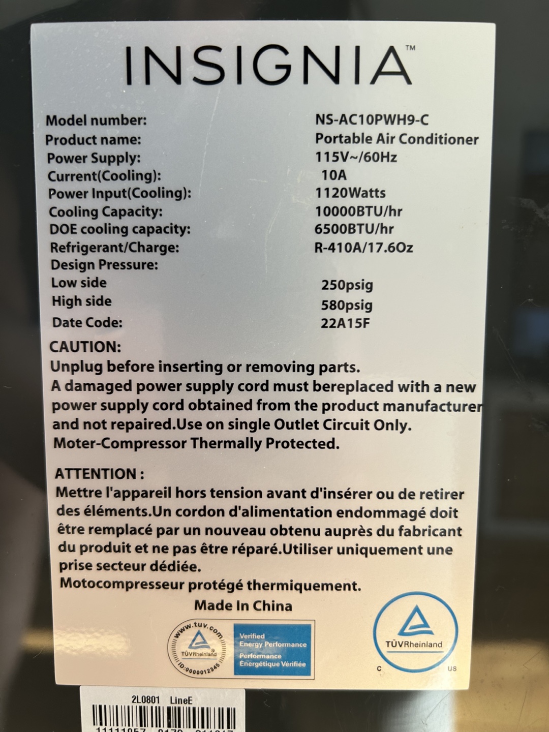 Insignia Portable Air Conditioner NS-AC10PWH9-C - photo 5