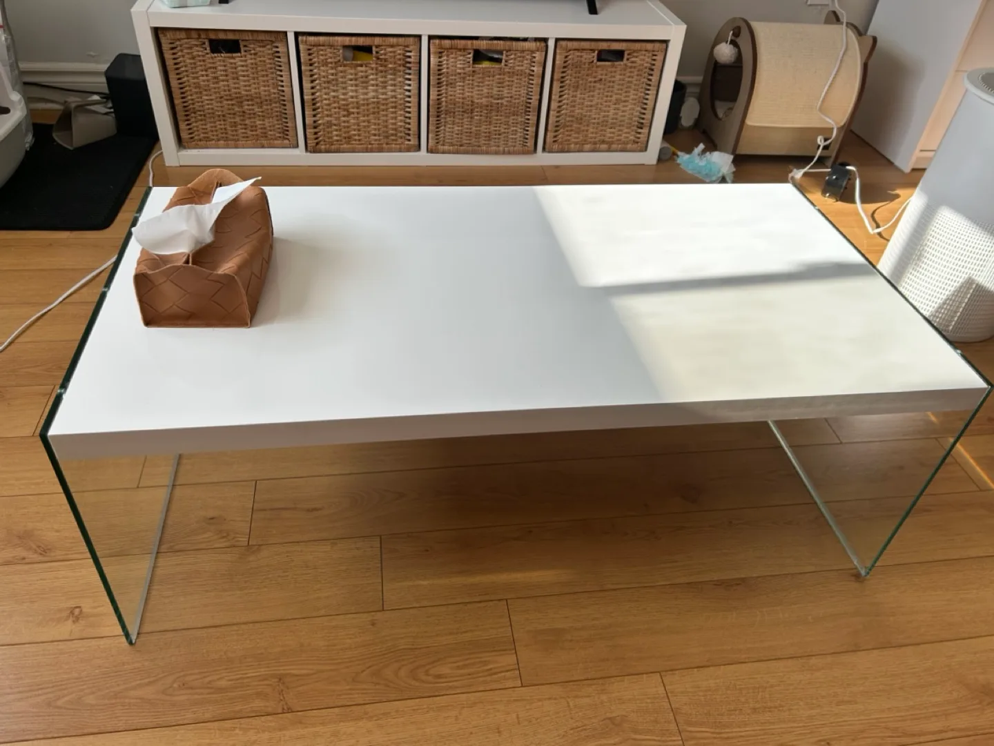 Modern White Coffee Table with Glass Base image indicator(3)