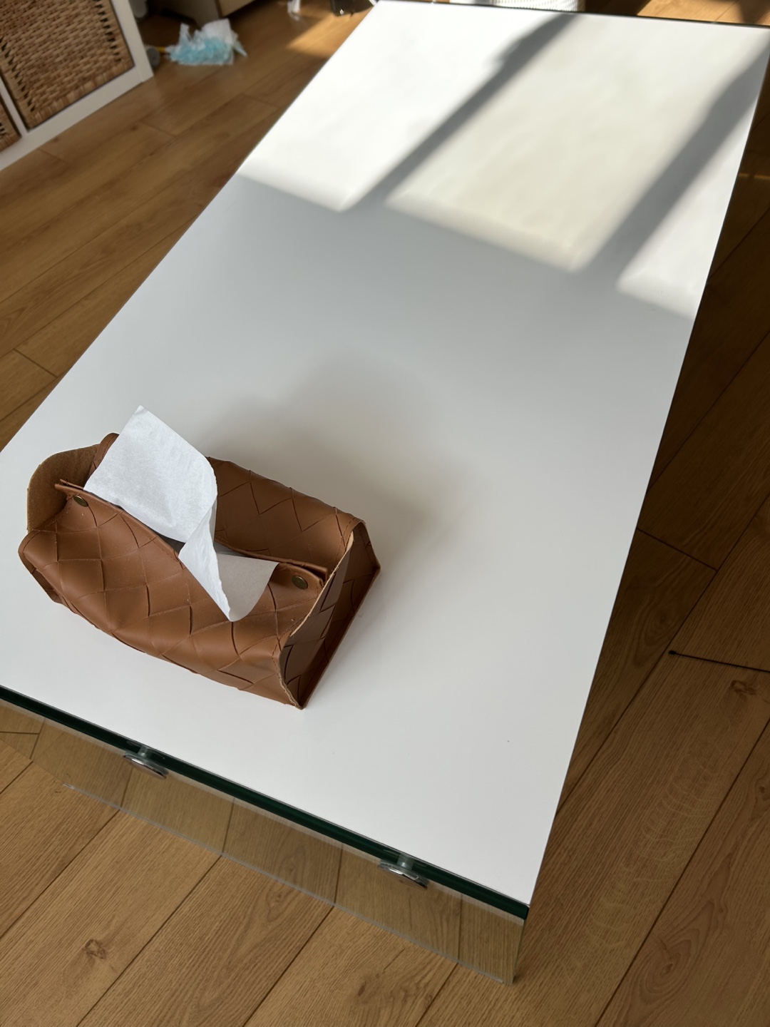 Modern White Coffee Table with Glass Base