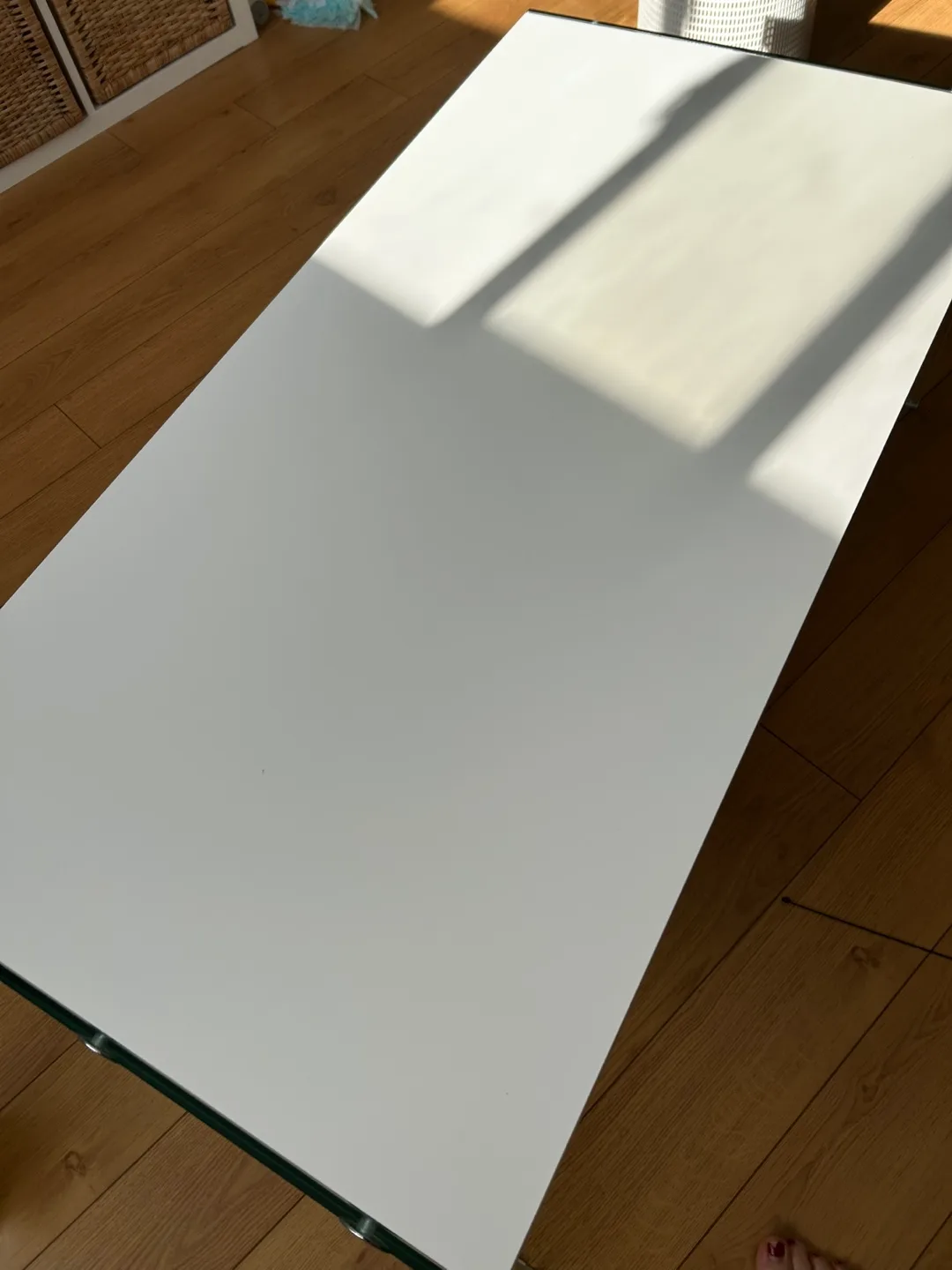 Modern White Coffee Table with Glass Base image indicator(2)