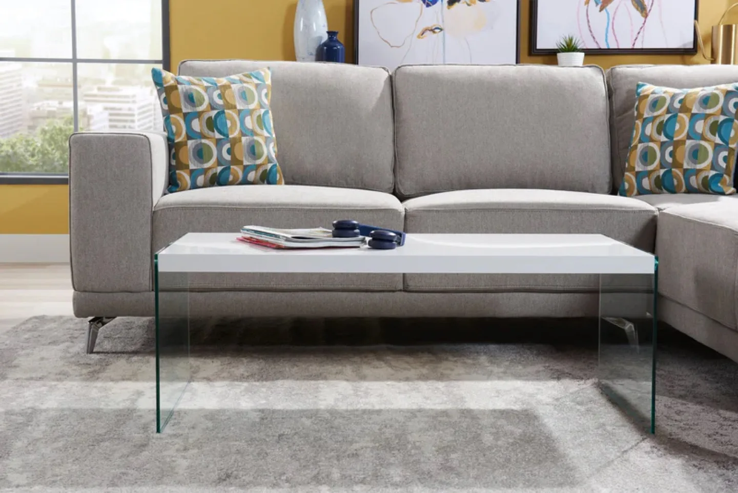 Modern White Coffee Table with Glass Base image indicator(9)