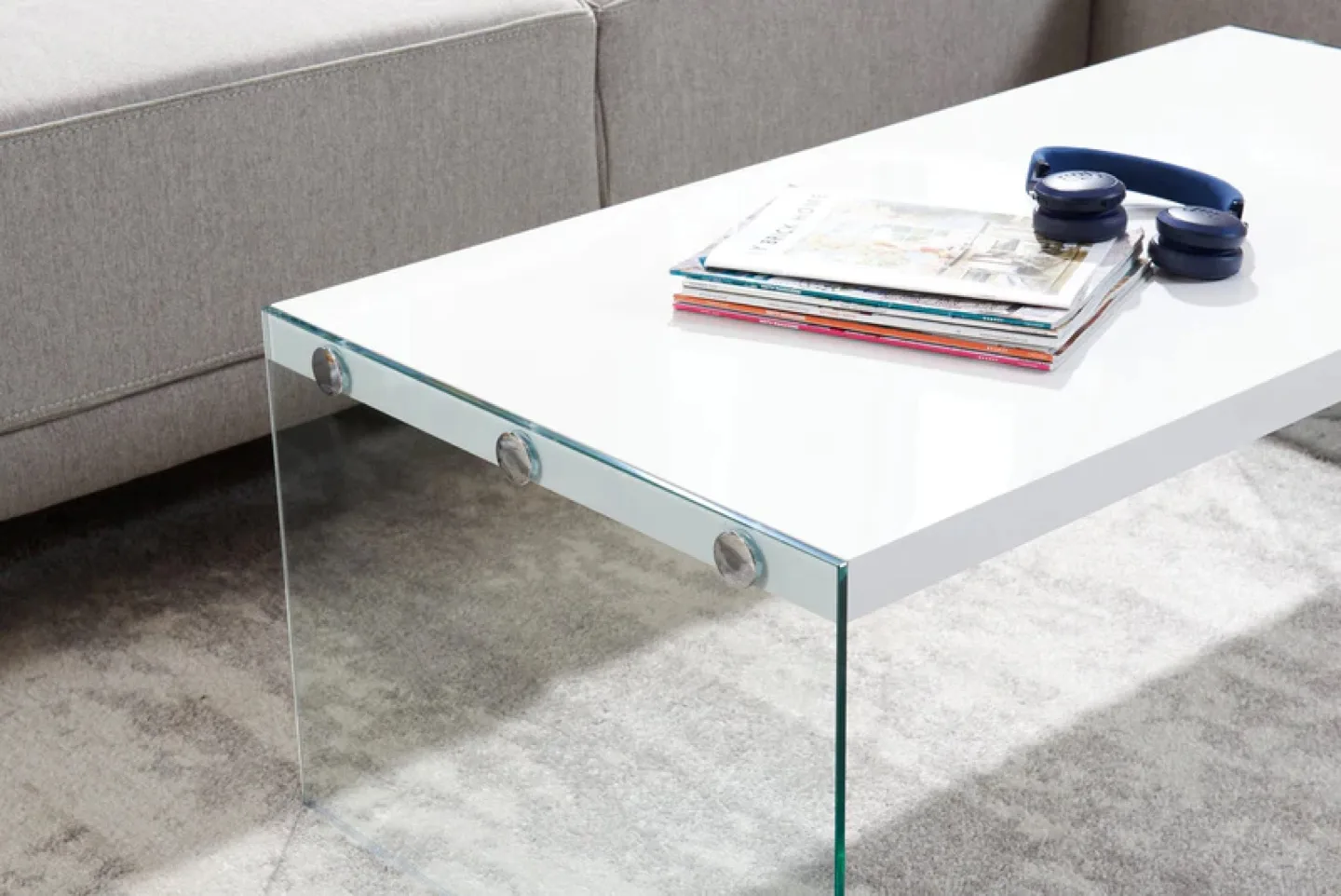 Modern White Coffee Table with Glass Base image indicator(10)