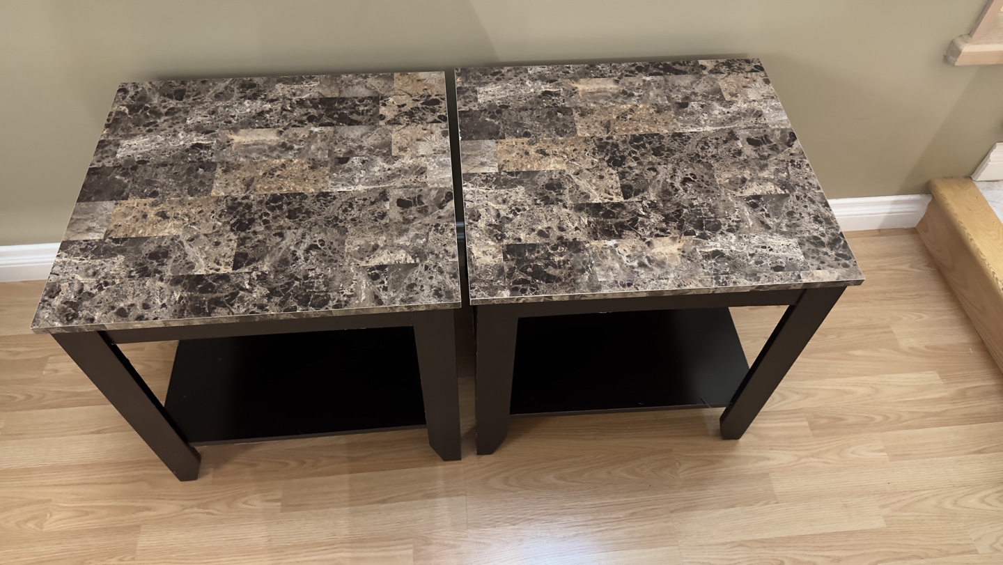 Pair of Marble-Top End Tables - wood