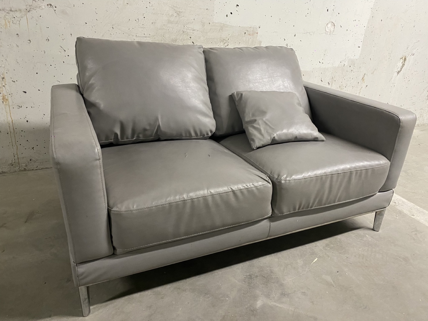 Grey Faux Leather Loveseat