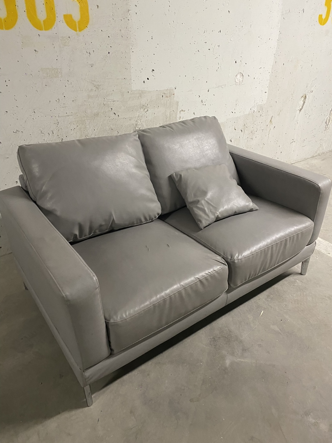 Grey Faux Leather Loveseat - photo 2