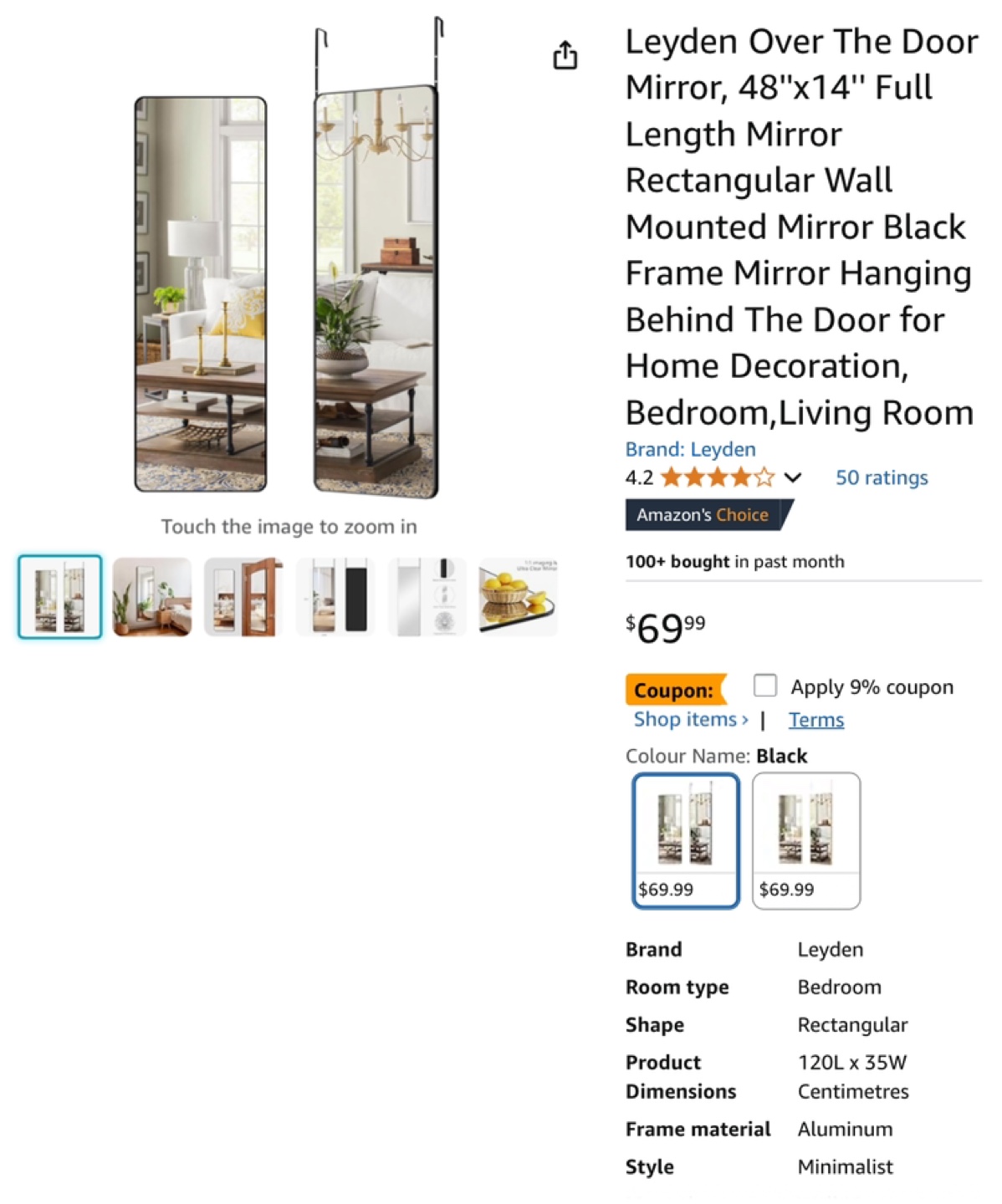 The Door Mirror - Full Length, Black Frame - photo 2