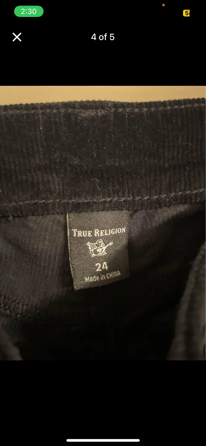 True Religion Women's Black Corduroy Jeans image indicator(4)