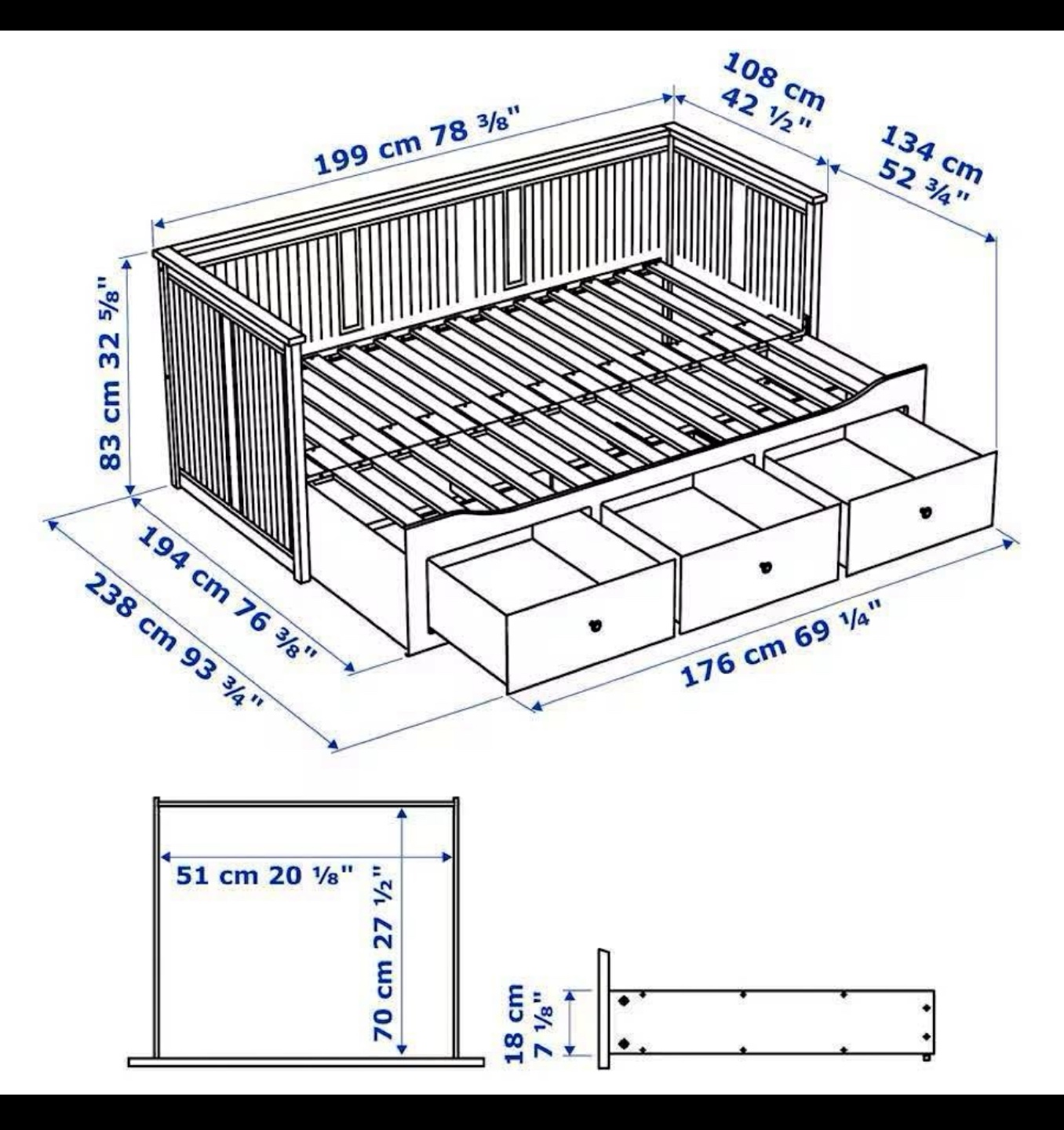IKEA HEMNES Daybed Frame with 3 Drawers - Twin - White - photo 2