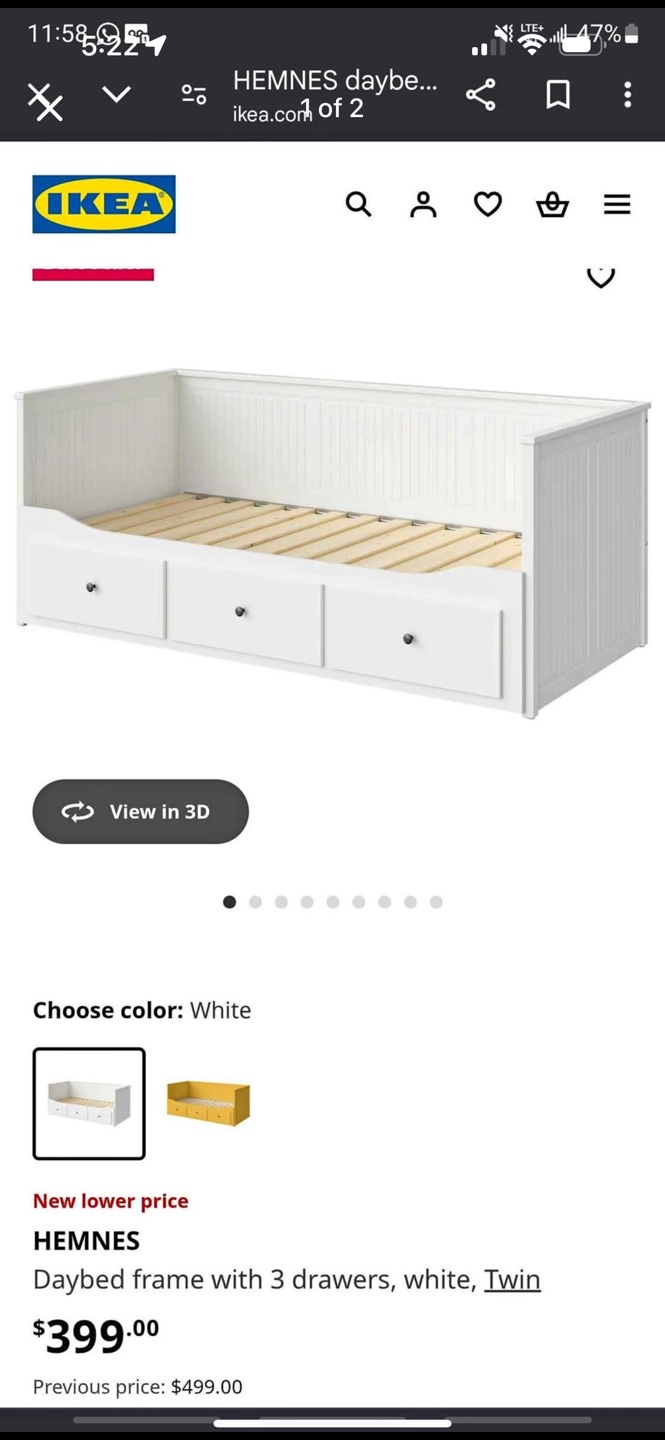 IKEA HEMNES Daybed Frame with 3 Drawers - Twin - White