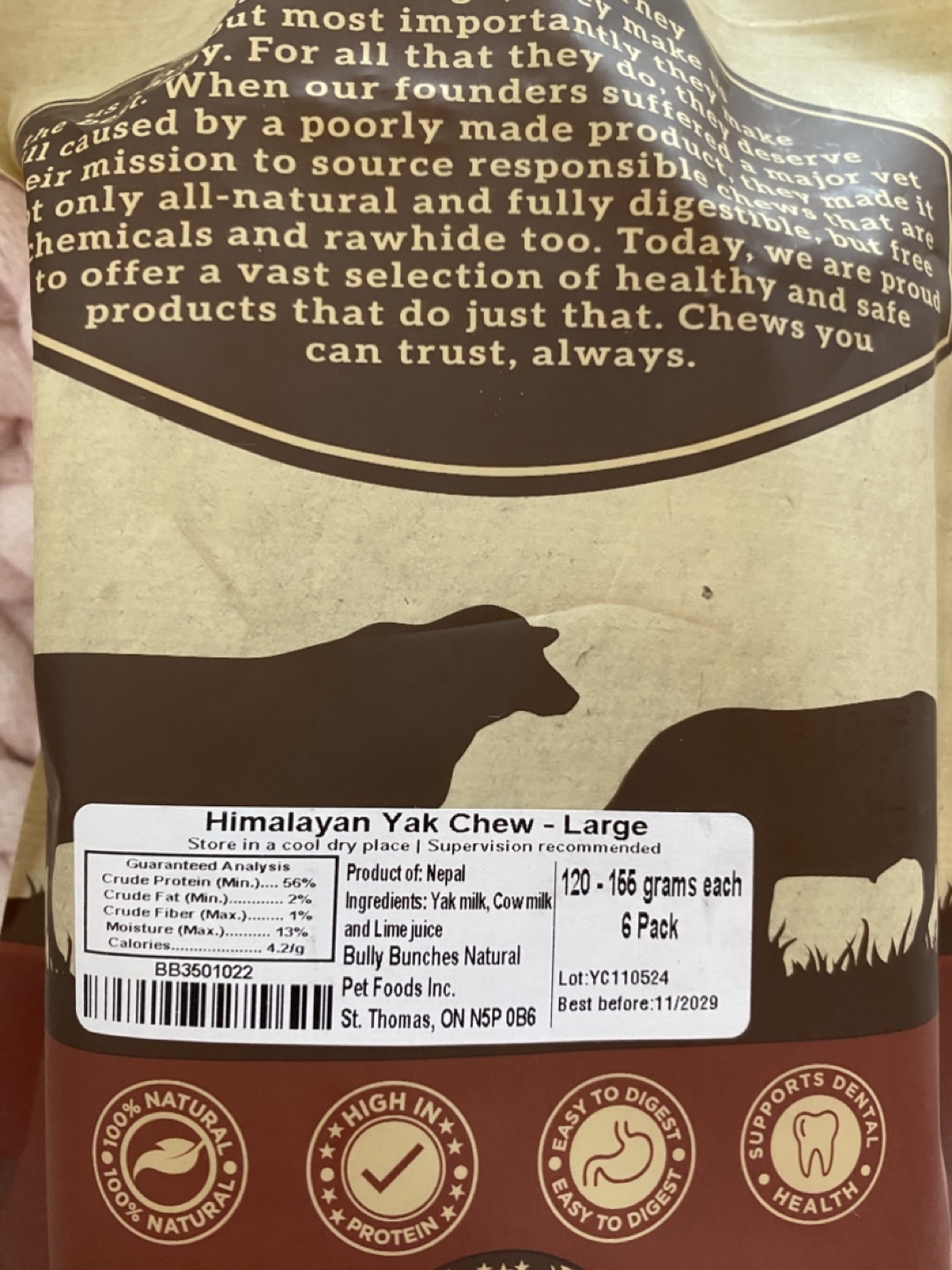 Bully Bunches Himalayan Yak Chews - Large - 6 Pack - photo 2
