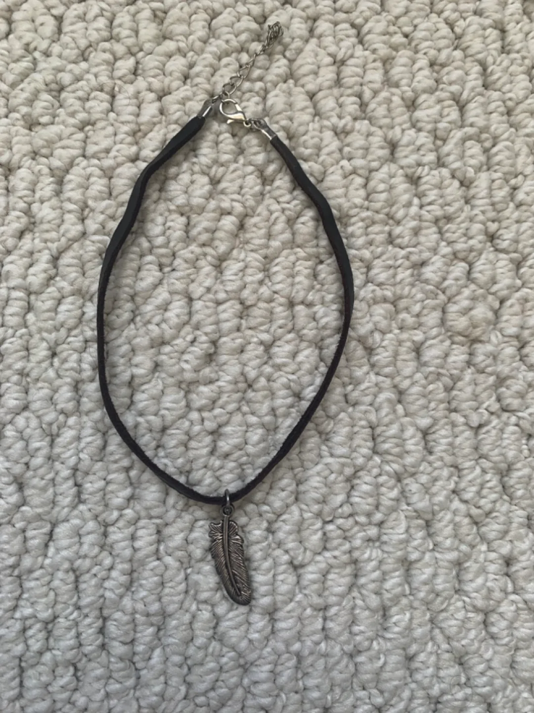 Brown Leather Feather Choker Necklace thumbnail
