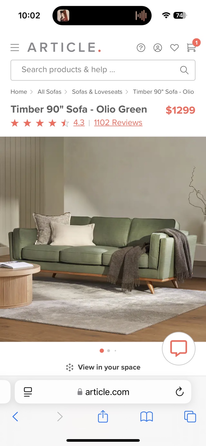 Article Timber 90" Sofa - Olio Green - photo 5