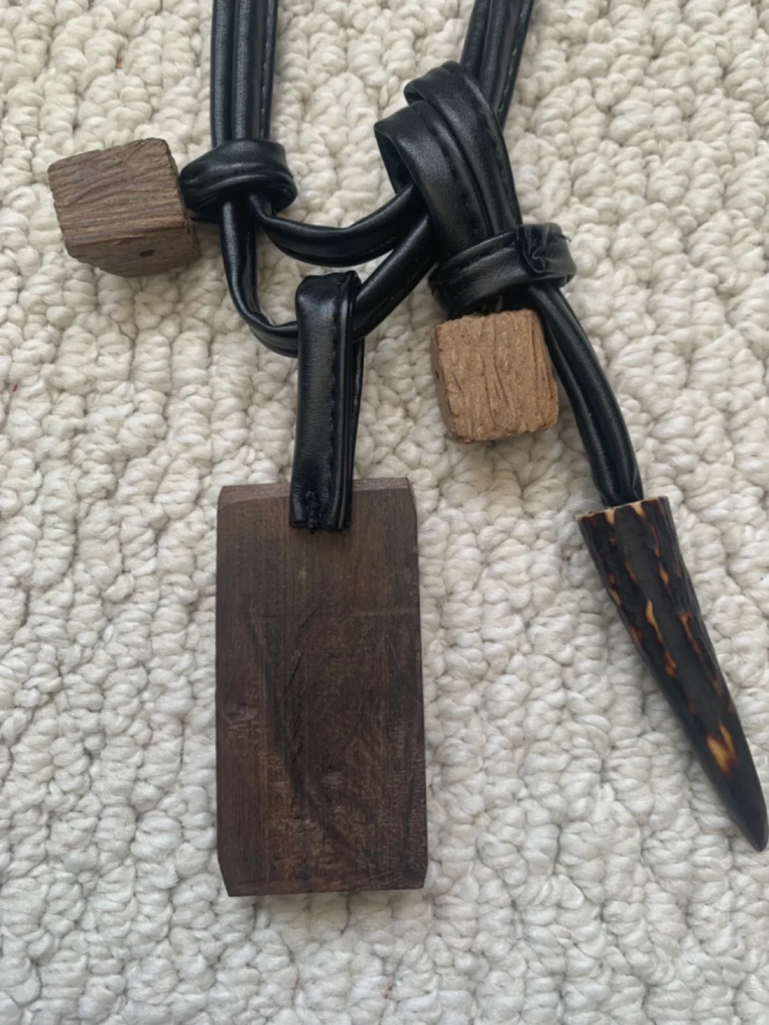 Unique Wooden and Leather Statement Necklace image indicator(2)